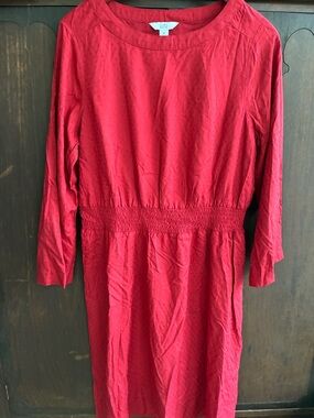 croft & barrow Crimson Red Textured Long Sleeve Smocked Dress Sz M